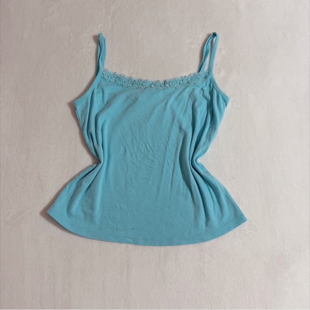 Y2K Blue Lace Beaded Top